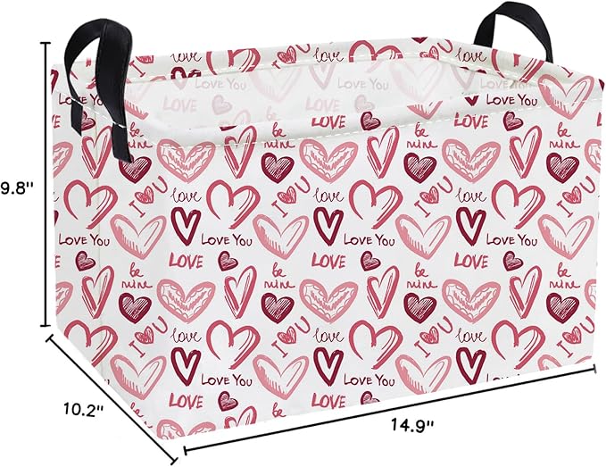 Essme Rectangular Valentine's Day Baskets Girls Storage Box,Heart Storage Bins Organizer with Handles for Girls Room Decor,Gift Basket,Shelf Basket,(Love you)