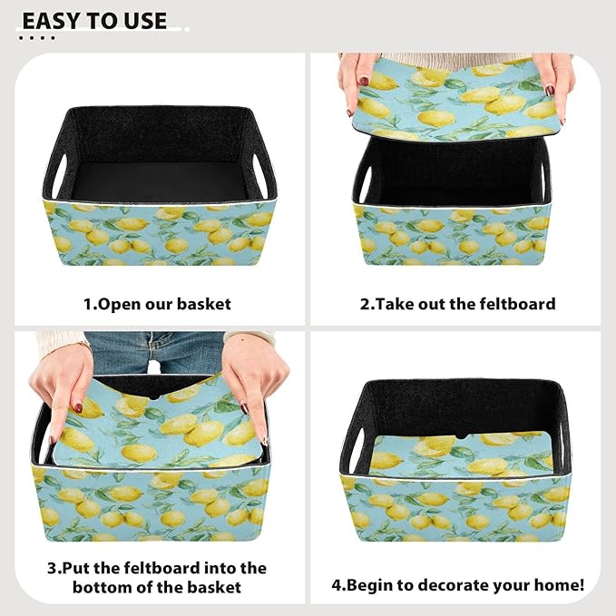 Kcldeci Lemon Fruit Summer Storage Bins Baskets for Organizing 2Pack, Sturdy Storage Basket Foldable Storage Baskets for Shelves Closet Nursery Toy