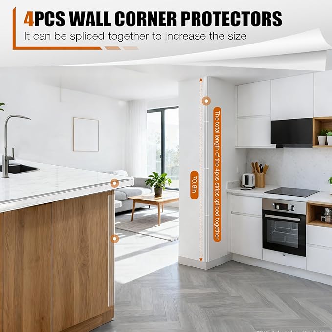 4 Pack Wall Corner Protector, Self Adhesive Corner Protectors for Walls, Easy to Install Edge Guard Strip for Furniture Cabinet Shelf Drywall Baseboard Desk, 17.7in x 1.18in, Clear