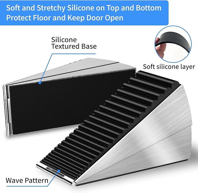 2 Pack Strongest Heavy Duty Door Stopper Wedge - Spring Large Door Stoppers, Tall Door Stoppers for Bottom of Doors, Metal Door Stop 3 Inches High, Non-Slip Rubber Doorstop, Suits Carpet, Tile, Wood