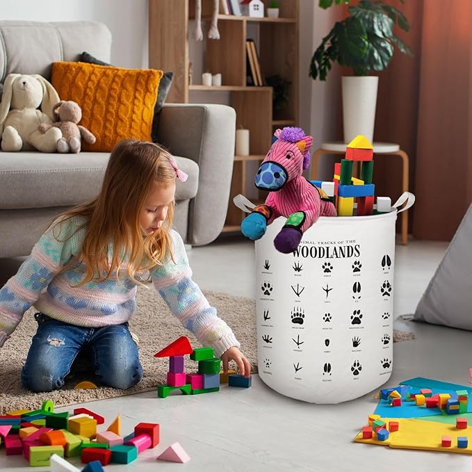 HKTZM Kids Laundry Basket, Animal Tracks of the Woodlands Laundry Basket Hamper Waterproof Collapsible Storage Bin Organizer for Bedroom Bathroom Boys Girls Kids Nursery Toddler Room Clothes Toys