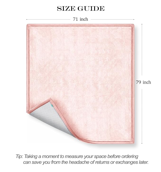 AEOCOO 71x79 Baby Play Mat for Floor, 1.3" Thick Memory Foam Cushion Toddler Baby Kids Extra Large Tummy Time Mat, Nursery Rug, CloudSoft Velvet Anti-slip for Crawling, Living Room, Tatami Style, Pink