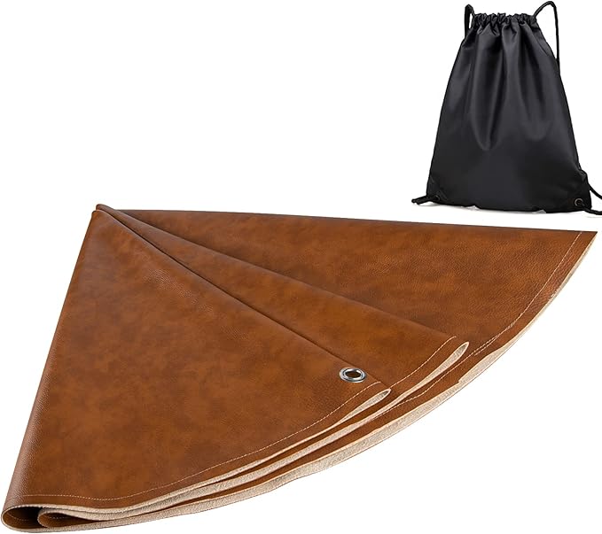 Linkidea Vegan Leather Splat Mat for Under High Chair - Floor Protector for Kids, Reusable Infant Food Splash Spill Mat, Portable Picnic Blanket Outdoor (Brown)