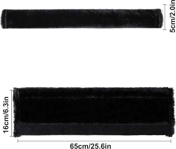 Amooca Soft Faux Fur Universal Fit Seatbelt Cover Car Truck SUV Airplane Seat Belt Shoulder Pad for Carmera Backpack Straps Neck Cushion Protector Extra Long 25.6in Black