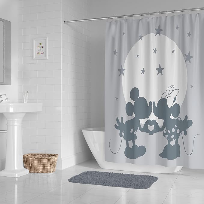 Jay Franco Disney Mickey Mouse and Minnie Mouse Shower Curtain - Licensed Bathroom Décor for Kids or Teens - 70 x 72 Inch Washable Fabric Curtain