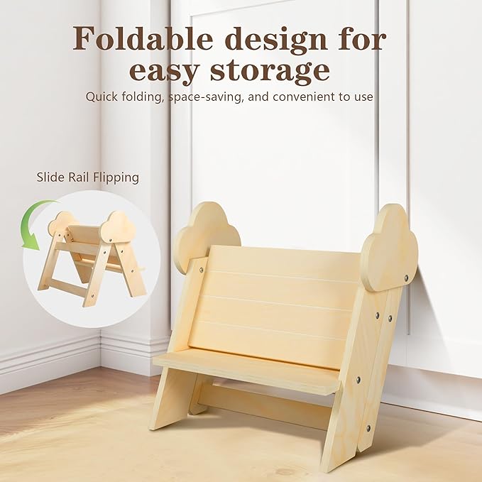 TinyHaven Wooden Toddler Step Stool, 2-Step Foldable Stool for Kids with Non-Slip Surface, Baby Bathroom Stool for Potty Training, Bathroom Sink, Kitchen Counter with Cute Cloud Design, Natural