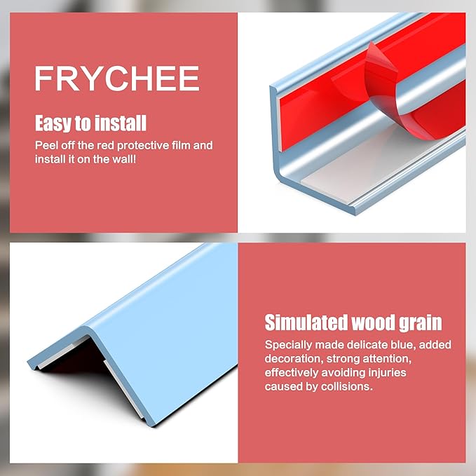 ‎Frychee Wall Corner Protector, Walls Edge Protector，Self-Adhesive Wall Corner Guards,PVC Double Side Edge Protector， Furniture Stairs Guard (Blue 2PCS 90cm/35.4in)