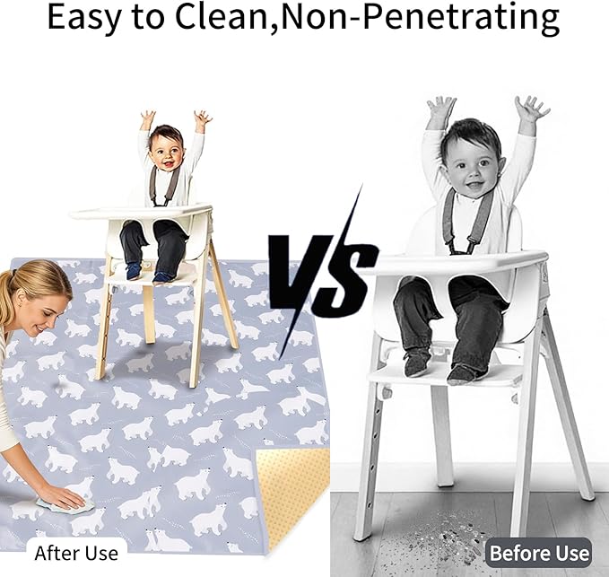 CoolaPeach Splat Mat for Under High Chair/Arts/Crafts, Washable Baby Spill Mat Waterproof Non-Slip Floor Splash Mat, Portable Play Mat and Table Cloth (Bear, 43"x 43")