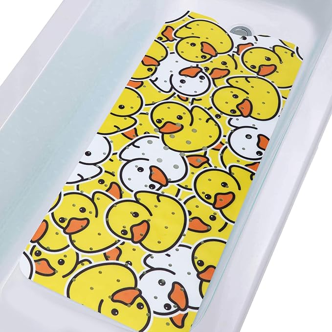Tubozadi Bathtub Mat Non Slip Shower Mat for Kids Adults & Elderly 40X16 Inch Extra Long Anti Slip Bath Mats for tub Mat with Suction Cups and Drain Holes,Duck