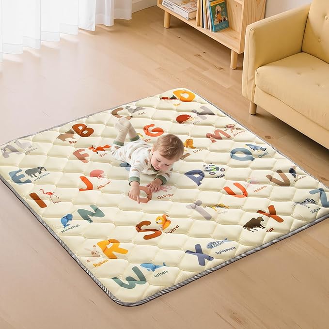 Baby Play Mats for Floor - 47”x47” Baby Play Mat - Playmat for Baby and Toddlers Infants - Thick Tummy Time Floor Mat & Machine Washable - Animals Alphabet