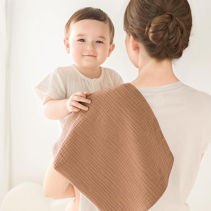 Susurration Baby Burp Cloths Muslin 100% Cotton Burp Cloths 5 Pack, Organic Fabric Burp Cloths for Baby Boy Girl, Newborn Essentials Registry-Brown