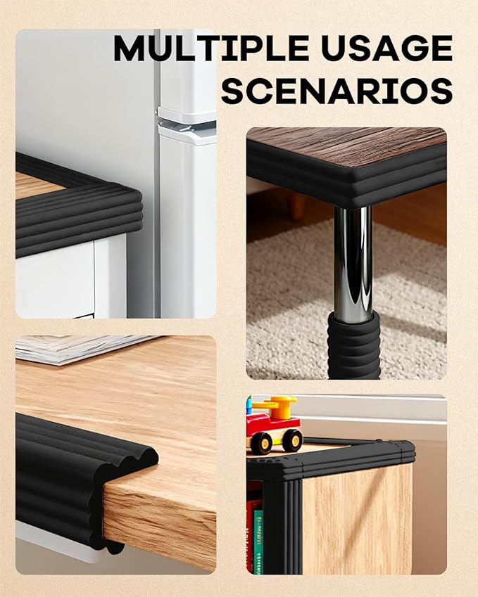 PUSHUJIA Edge and Corner Guards with Strong Adhesive Extra Thick Baby Proofing Furniture Protector for Table Desk Bed Cabinets Child Safety for Home and Nursery (Black, 16.4 Feet)