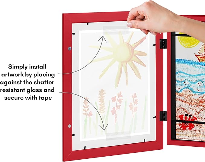Americanflat Kids Artwork Frame Changeable (Apple Red) - Magnetic Door Holds 100 Art Pieces - 8.5x11 Letter Size Display with Mat or 10x12.5 Without Mat - My Mini Masterpiece