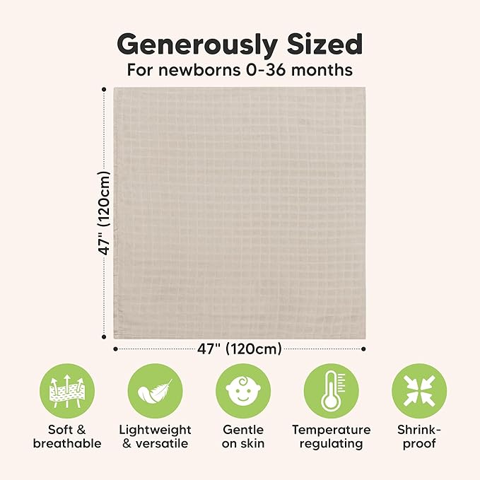4-Pack Muslin Swaddle Blankets for Boys, Girls - Organic Baby Swaddles for Newborns, Soft & Breathable Receiving Baby Blankets for Girl, Boy, Neutral, Newborn Essentials Gift (Mirage)