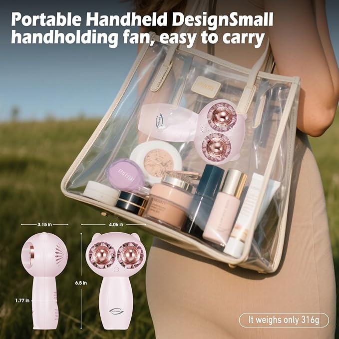 Portable Aroma Handheld Fan - Rechargeable 6000mAh Battery USB-C Owl Shaped with Clip Mini Personal Turbo Travel Essentials (Pink)