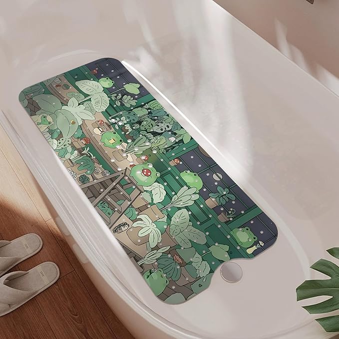 Non Slip Bathtub Mat, Frog Bath Mat for Tub, Extra Long Bathtub Mat Shower Mat with Suction Cups and Drain Holes for Elderly Kids Toddler Baby 40 X 16 Inch