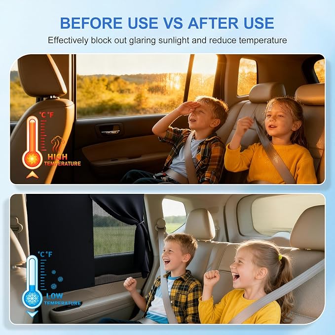 Car Window Shades with 8 Strong Magnets-26.8"x19.7" Dual Layer Car Rear/Side Window Sunshade for Baby - Full Blackout Semi-Transparent 2-in-1 Universal Auto Sun Shade for Kid & Pet Protection (2 Pack)