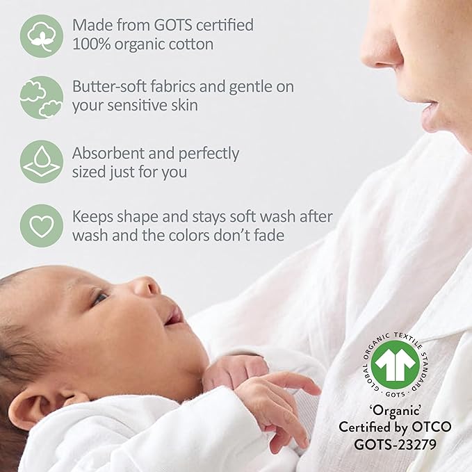 Butterblu Bailey 5-Pack Burp Cloths 100% Organic Cotton Knit for Newborn & Baby Boys & Girls, Seafoam, One Size
