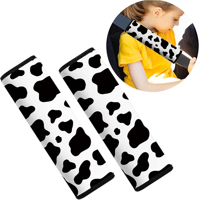 Mokiwala Car Seat Belt Pad Cover, 2-Pack Soft Car Safety Seat Belt Strap Shoulder Pad for Adults and Children, Suitable for Car Seat Belt, Backpack, Shoulder Bag (Cow Pattern)