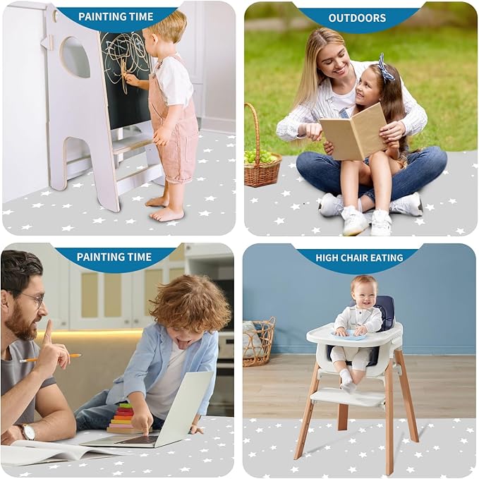 High Chair Splash pad, 51" 51 Non-Slip Waterproof Multi-Purpose Splash pad, Washable Splash pad for high Chair Floor Protection Table Cloth Portable Early Education Picnic Play mat (Star)