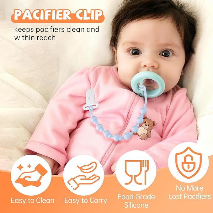 4 Pack Pacifier Clip Compatible with Tommee Tippee, One Piece Silicone Pacifier Holder Clips, Rust-Free Soft Silicone, Flexible Clip with Stylish Round Design, Ideal for Pacifiers and Teethers