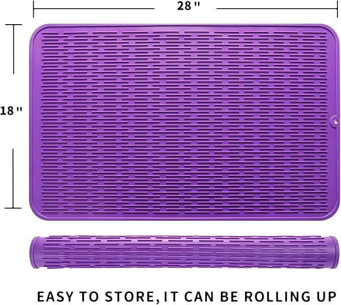 MicoYang Silicone Dish Drying Mat for Multiple Usage,Easy clean,Eco-friendly,Heat-resistant Silicone Mat for Kitchen Counter or Sink,Refrigerator or Drawer Liner Purple 3XL 28 inches x 18 inches