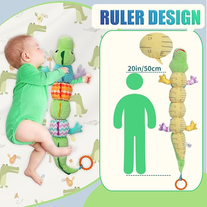 Baby Sensory Green Dinosaur Plush Musical Rattle Toy with Rustling Sounds for Infant 0-6 Months, Tummy Time Sensory Toys for 3-12 Month Old Newborn