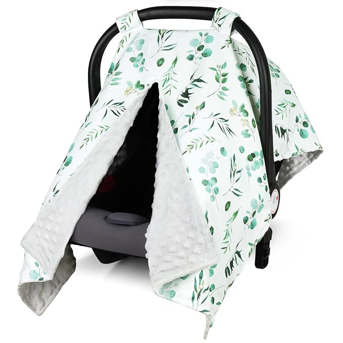 Rquite Car Seat Cover Baby, Carseat Covers Baby Girl, Winter Infant Car Seat Cover, Warm Minky Car Seat Canopy, Baby Carrier Cover with Peekaboo Opening, Multi Use Nursing Cover & Toddler Blanket