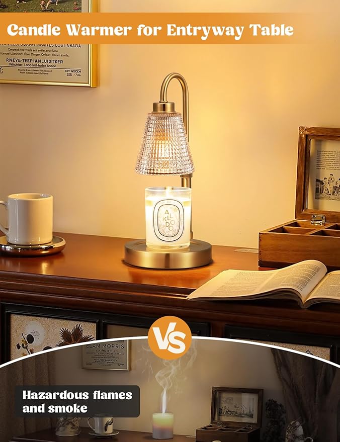 Big Gold Candle Warmer Lamp with Timer, Dimmable Candle Warmer for Home Decor, Height Adjustable Candle Lamp for Jar Candles, Birthday Gifts for Women Mom, House Warming Gifts New Home