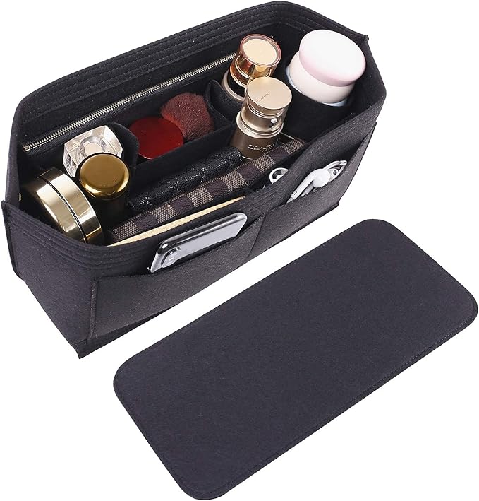 Doxo Purse Organizer Insert Handbag Tote Felt Bag Fit L Neverfull GM & Base Shaper 2pc Set (X-Large, Black-Combination)