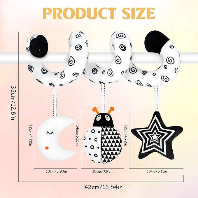 XIXILAND Car Seat Toys for Babies 0-6 Months Boys Girls, Black and White High Contrast Baby Toys 0-3 Months Carseat Toys Hanging, Stroller Newborn Infant Sensory Develpmental Toy for 0-18 Months
