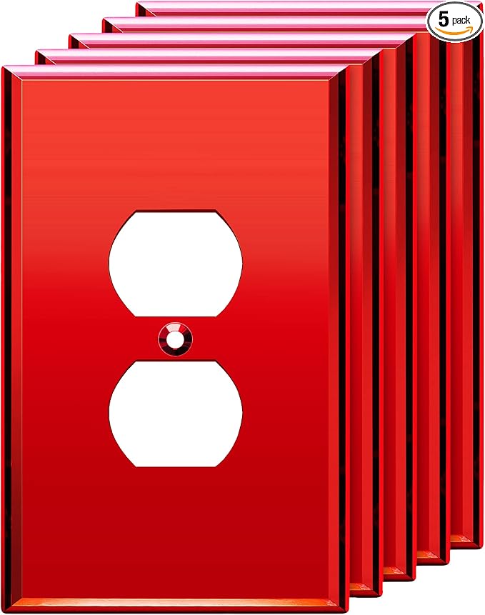LIDER Duplex Receptacle Wall Plate, Mirrored Outlet Cover for Duplex Outlet, Plexiglass Outlet Cover, Reflective Finish, Acrylic Glass, Modern Decoration Oversized 1-Gang 5.25" x 3.44", Red, 5 Pack