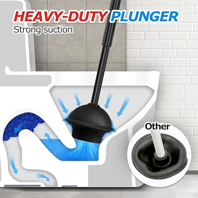 FORASTO 3Pack 2 in 1 Toilet Brush and Plunger Set, Extended Handle Plunger,Toilet Bowl Brush Plunger Set,Bathroom Cleaning Tools,Toilet Brush Plunger Combo,Cleaning Supplies，Black