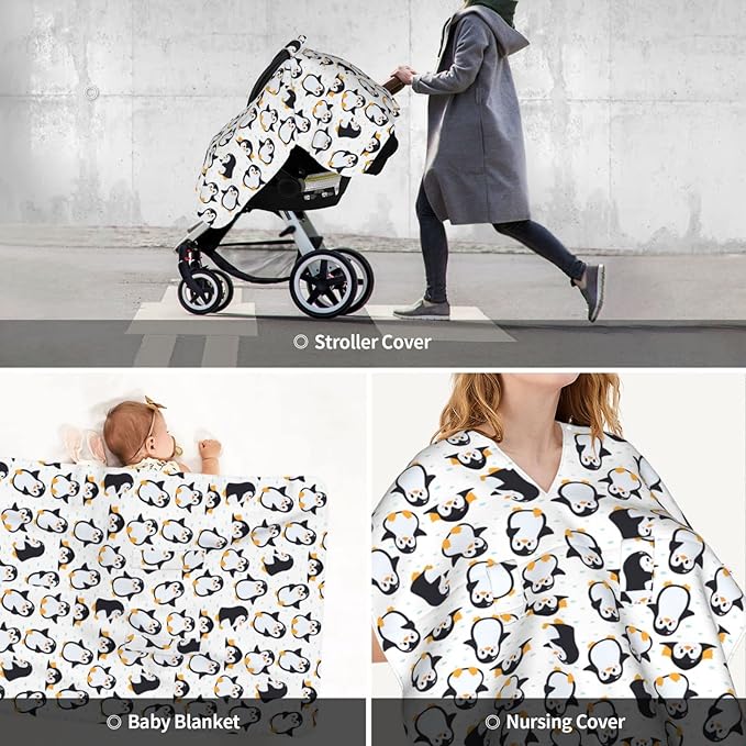 Penguin Car Seat Canopy Cover for Baby, Nursing Cover for Newborn, Penguin Stuff for Baby Stroller Cover for All Seasons