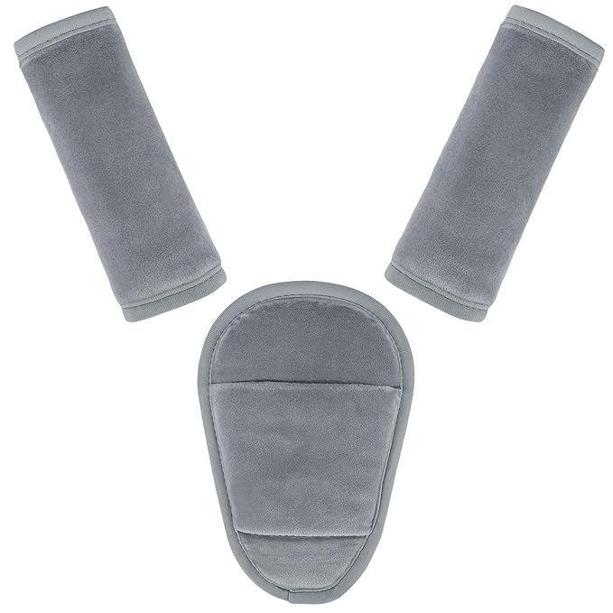 3 Pcs Car Seat Stroller Straps Pads for Baby, Newborn Soft Shoulder Strap and Crotch Covers, Universal Shoulder Straps Pads for Car Seat, Pushchair, High Chair (Grey)