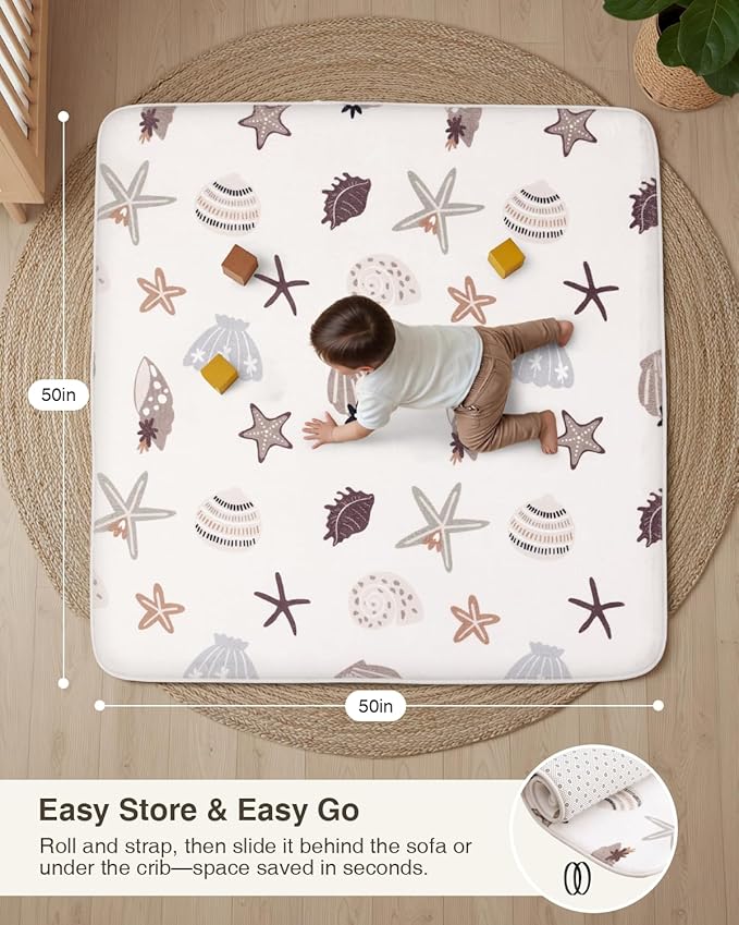 Baby Play Mat for Floor,1.2" Thick 50x50 Playpen Mat,Safe Padding Tummy Time Mats for Babies and Infants Toddlers,Cushioning Foam Mats for Kids Crawling,Non-Slip Baby Playmat,Yoga,Tatami,Nursery Rug