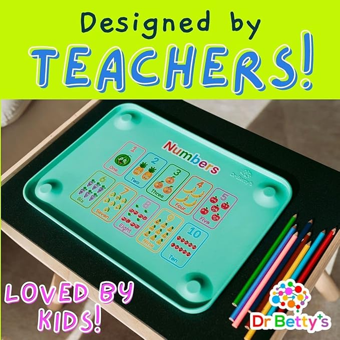 Generic Dr. Betty’s - Educational Learning Silicone Placemat / Play Mat with Super Suction and Raised Edges for Babies + Toddlers + Kids | Non-Slip, Dishwasher Safe, Food Grade (Colors, Gray)