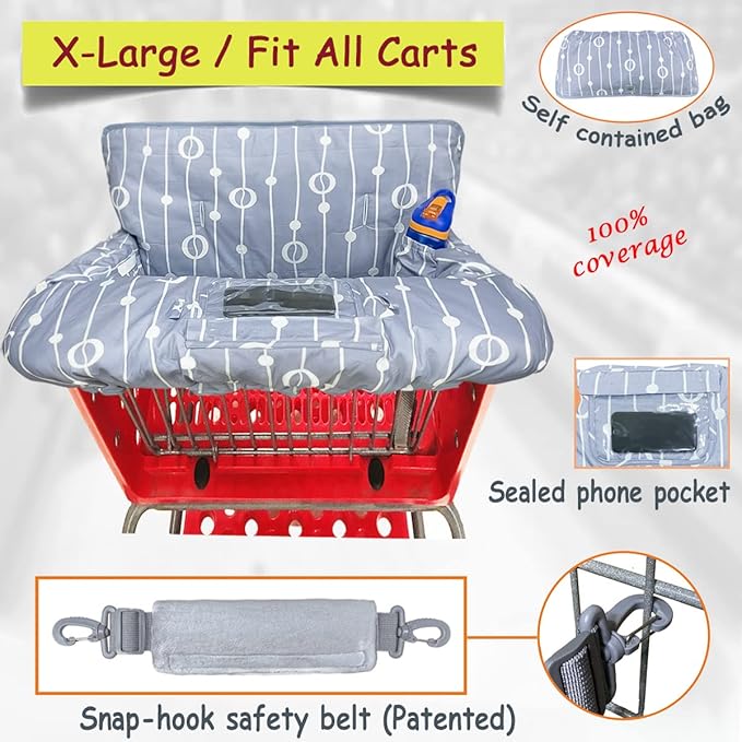Shopping Cart Cover for Baby and Toddler, Waterproof Grocery Cart and High Chair Cover, Soft Padded Cart Cover for Babies, Universal Fit for Costco, Target and Restaurant High Chairs