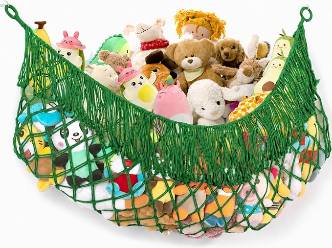 Stuffed Animal Hammock - Extra Large 63'' Long, Stuffed Animal Storage, stuffed animal Holder net, Hammock Large, Storage Hanging Organizer - Emerald green