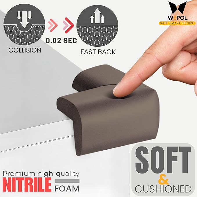 Soft Foam Corner Protectors for Baby, Bed Frame Corner Guards, Sharp Edge Desk Furniture Safety Cover Bumpers for Kids, 3M Adhesive Pre-Taped Rubber Padding Cushion (Coffee Brown, 12 Pack)
