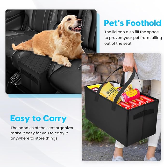 Autorder Car Seat Organizer for 2019-2025 2026 Subaru Ascent Accessories Portable Backseat Organizer with Lid Handles Multipurpose Car Floor Storage for Kids Toys Baby Products Daily Necessities
