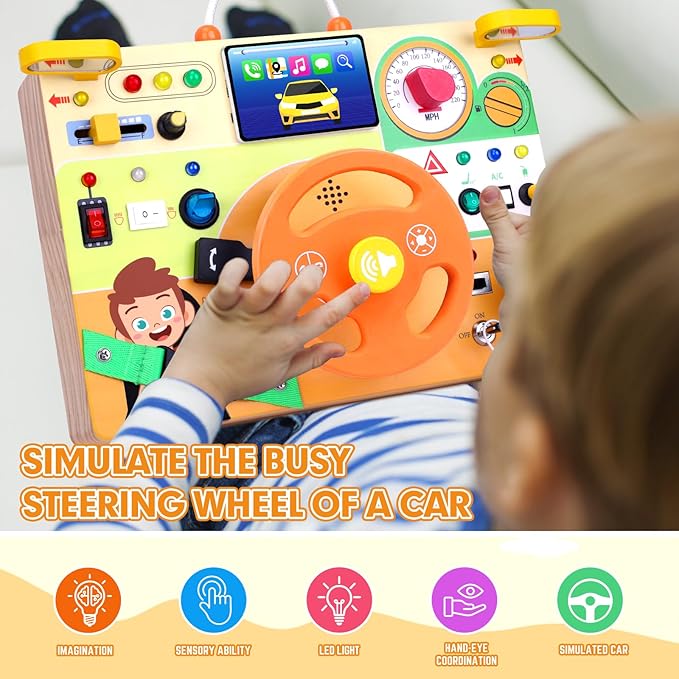 Grarain Busy Board for Toddlers - Montessori Educational Toy for 1-3 Year Old Boys & Girls | Travel-Friendly Sensory Learning Activity | Ideal for Kids with Autism(Busy Board v6)