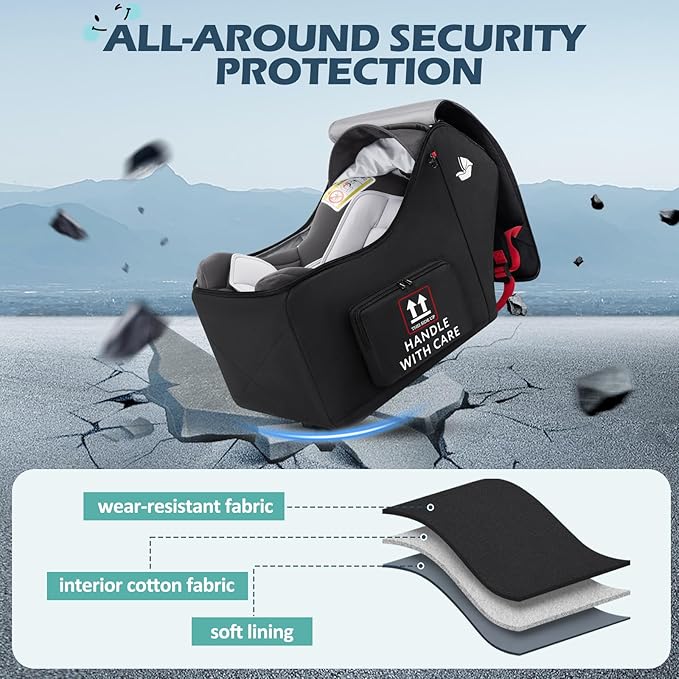 RAINSMORE Infant Car Seat Travel Bag for Airplane Compatible with All Nuna Pipa Car Seat and Base Chicco KeyFit 30 and Base Padded Car Seat Backpack for Travel Carseat Gate Check Bag with Side Pocket