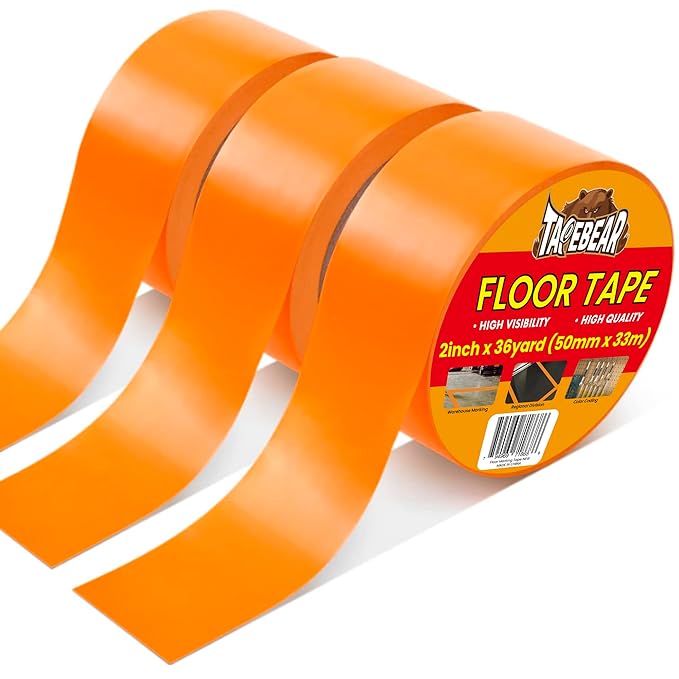 TAPEBEAR Floor Tape Orange Vinyl Tape 2" x 36yds, Floor Caution Marking Dance Splicing Tape Safety Warning Stripe Abrasion-Proof Waterproof for Gym, Warehouse, Traffic Signage, Color Coding, 3Rolls