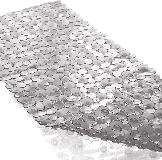 Bath Tub and Shower Mats, Non-Slip Pebble 35 x 16 Inches Machine Washable Bathtub Mat with Drain Holes, Suction Cups for Bathroom (Clear Grey)