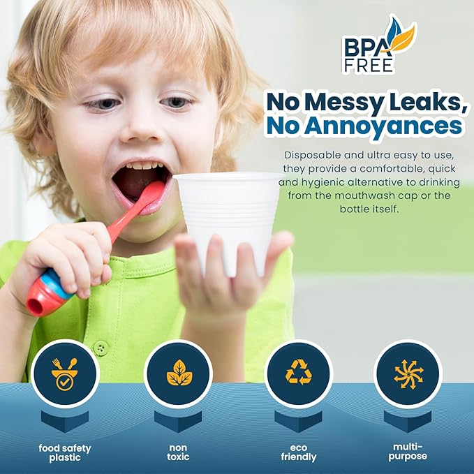 PAMI Plastic Bathroom Cups, 3oz [Pack of 100]- Disposable Mini Mouthwash Cups- Food-Safe & BPA-Free Rinse Cups- Multipurpose & Leakproof Stackable Bath Cups- Great for Medicine, Espresso, Shots