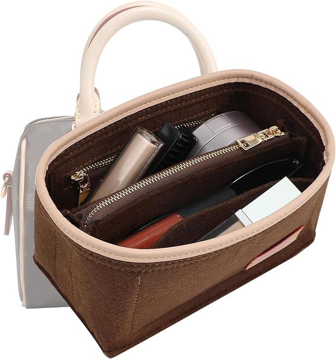LV Speedy 20 LV Alma BB Felt Organizer Insert, Purse Organizer Insert for Handbags with Zipper Pocket and Bag in Bag (Beige, Small)