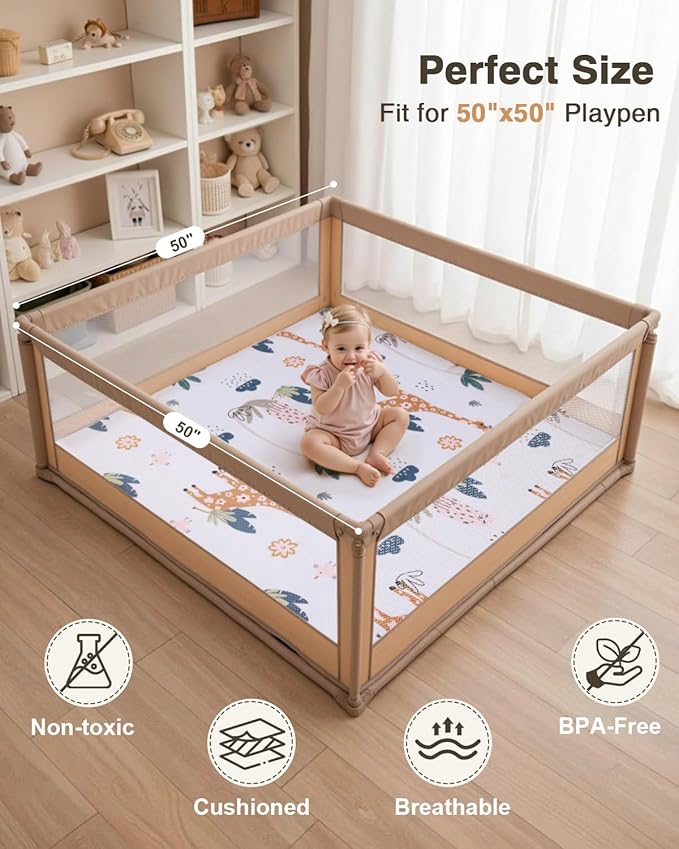 Baby Play Mat for Floor,1.2" Thick 50x50 Playpen Mat,Safe Padding Tummy Time Mats for Babies and Infants Toddlers,Cushioning Foam Mats for Kids Crawling,Non-Slip Baby Playmat,Yoga,Tatami,Nursery Rug