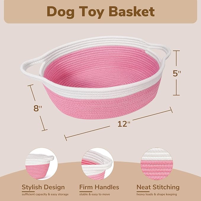 Goodpick Easter Basket with Handles for Kids, Small Basket for Organizing Diapers, Towels, Cute Decorative Baskets,Toy Storage Baskets, 12"x 8" x 5", Pink