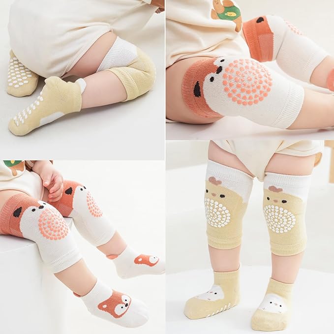 Feidoog Baby Crawling Knee Pads with Anti-Slip Elastic 3 Pairs Knee Pads and 3 Pairs Socks Set,Infant Kneepads for Crawling